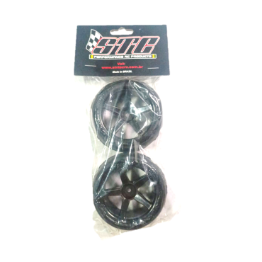 PAR DE RODAS E PNEUS SLICK COM RODAS SPORT PRETA 12mm PARA BUGGYS 1/10 HIMOTO EXCEED / HSP / TRUGGYS 1/10 / E-REVO 1/16 ETC SINTEC S085 P